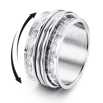 Magitaco Spinner Rings Stainless Steel Anxiety Rings Moon Star Flower Lunnar Phase Fidget Rings For Anxiety For Women Men