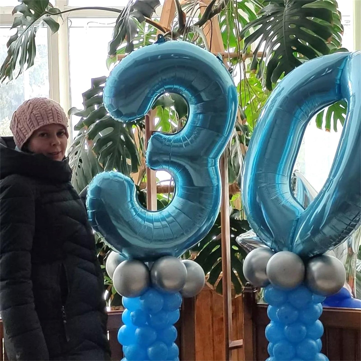 40 Inch 7Th Birthday Number Balloon, Baby Blue Foil Giant Self Inflating 7 Balloons, Mylar Light Sky Blue Helium Number 7 Balloo