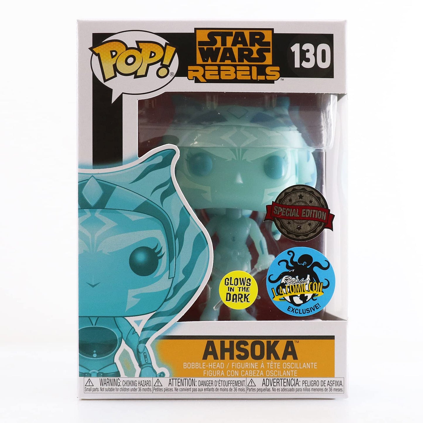 Funko Pop! Star Wars Rebels #130 Glow in The Dark Ahsoka - Medium Vinyl Figure, Blue - 2017 Comikaze Exclusive