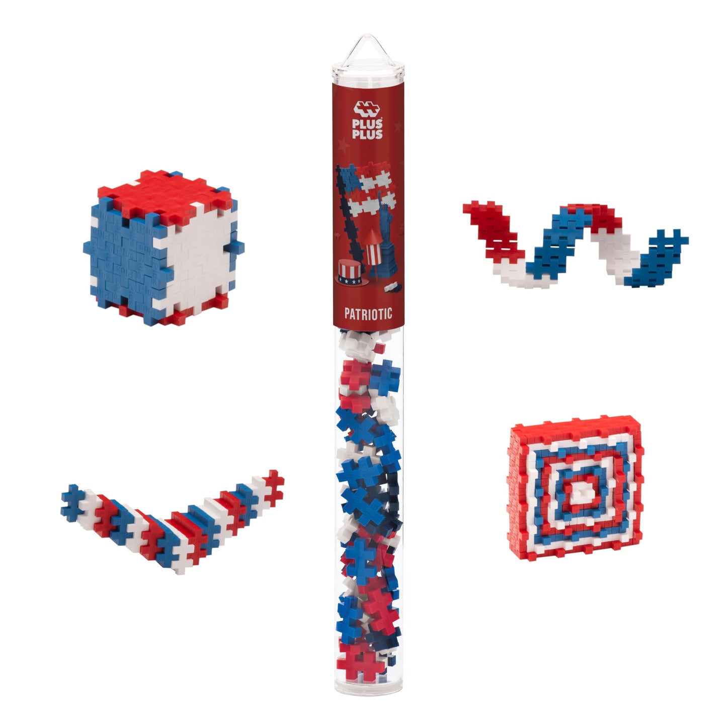 Plus Plus 3D Puzzle Building Block Set, 70 Mini Interlocking Pieces, Fun Holiday Activities For Kids - Patriotic Mini Maker Tube