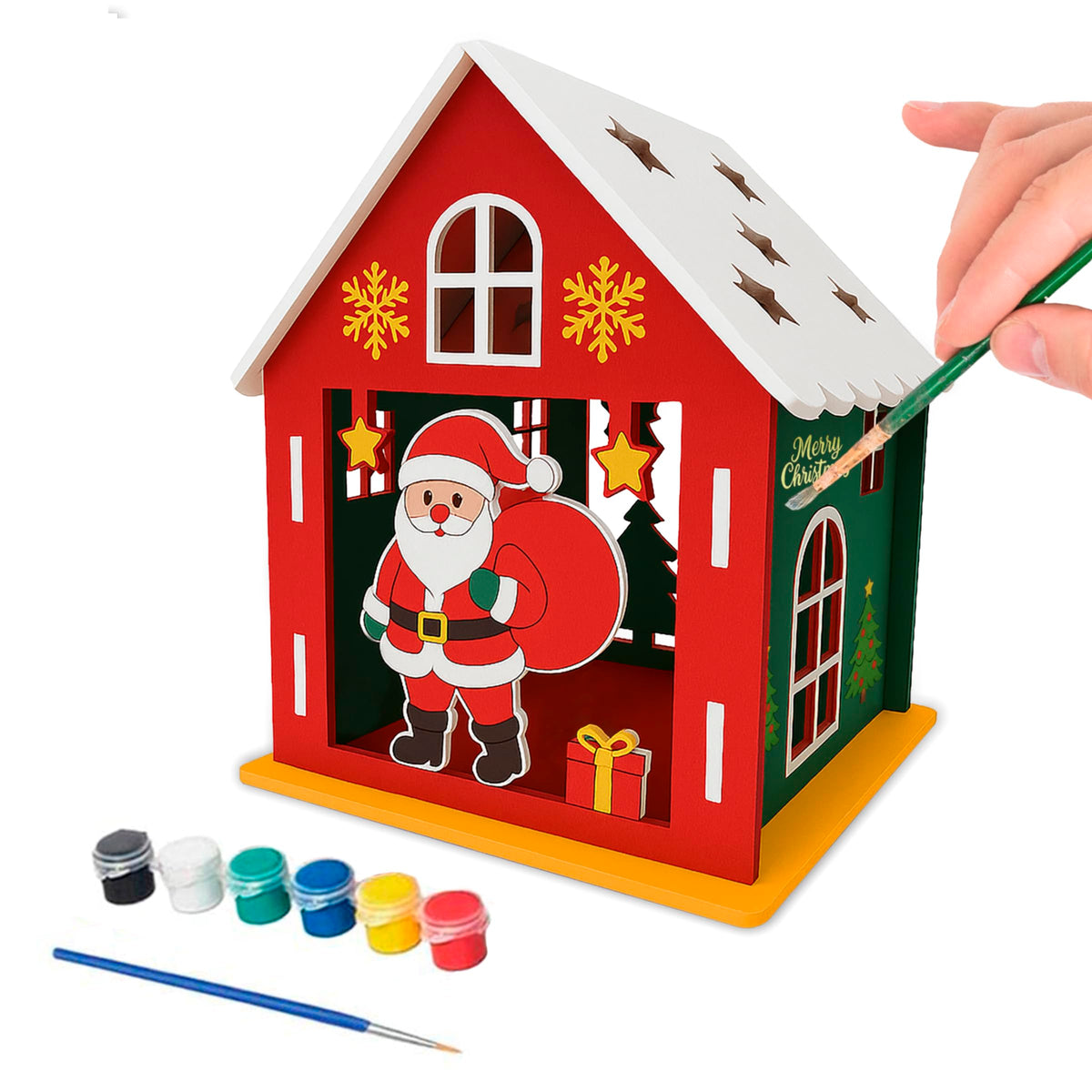 Webby Wooden Christmas House Paint Kit | Diy Christmas Hut Decoration | Arts And Crafts | Colour Painting | Santa Theme Craft Gi