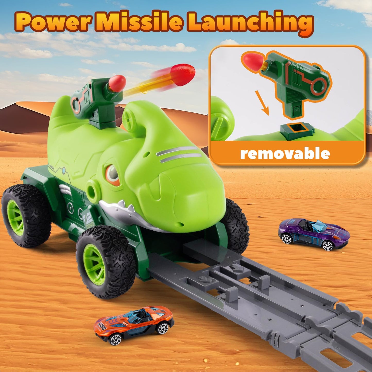 YOOYID Dinosaur Truck Toys for 2 3 4 5 Year Old Boy with 6 Die-Cast Metal Toy Cars, Gifts for 2 3 4 5 Year Old Boys, Foldable Tr