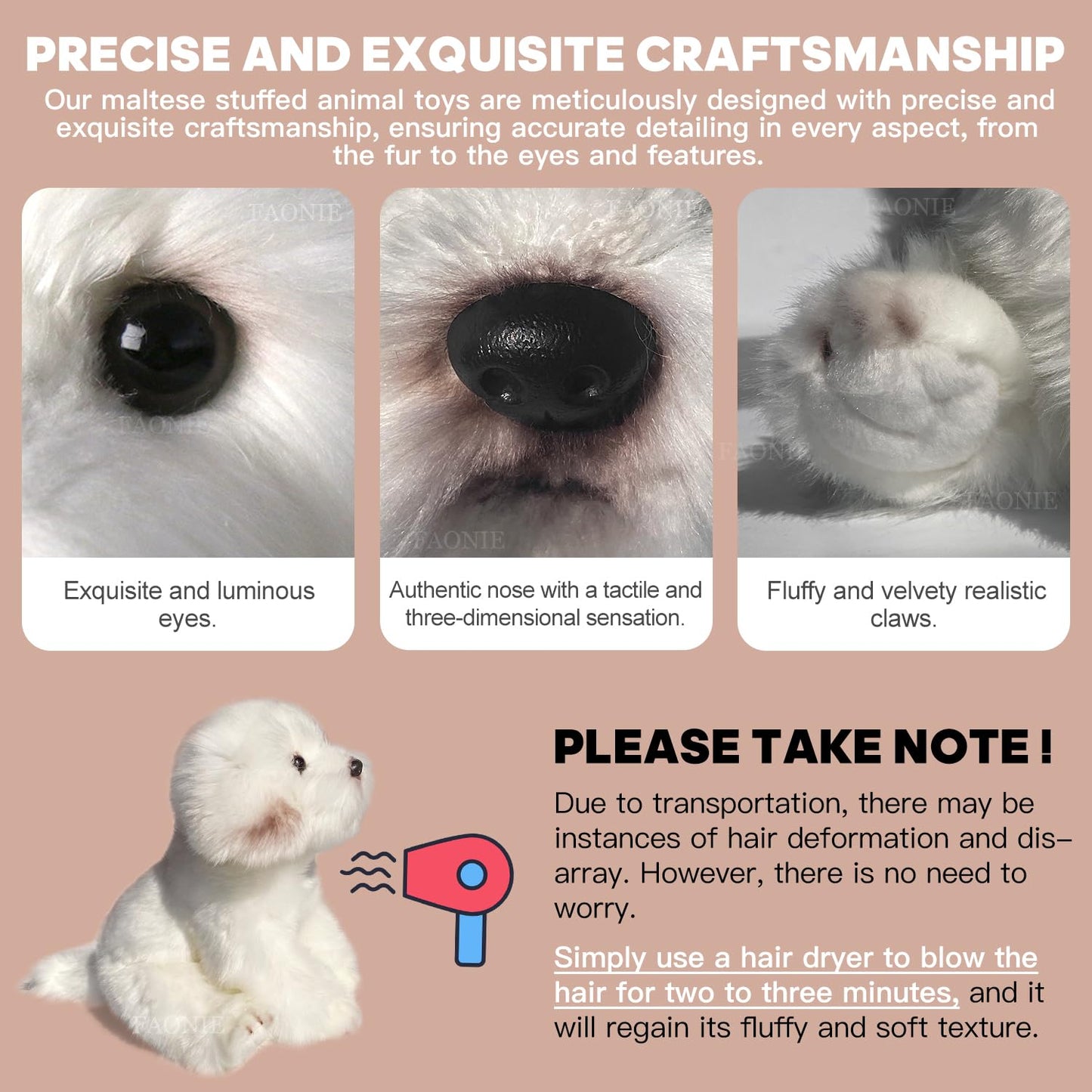 FAONIE 14 Inch Maltese Stuffed Animal - Realistic White Plush Dog Toy, Fluffy Companion Pet