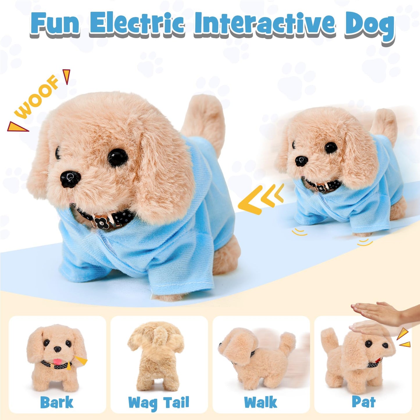 Cleboen 14pcs Robot Dog Toys for Kids Girls Boys 3-6  Realistic Electronic Interactive Plush Toy Dog with Walk & Bark  Pretend Play Puppy Pet Care Playset  3 4 5 6 Year Old Girl Birthday Gift Ideas
