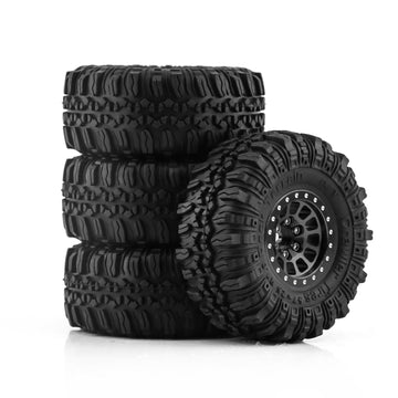 1.0 Beadlock Wheels and Tires 4pcs Aluminum Rim with 7mm Sleeve for RC Crawler Axial SCX24 Gladiator Bronco C10 Deadbolt AX24 TR