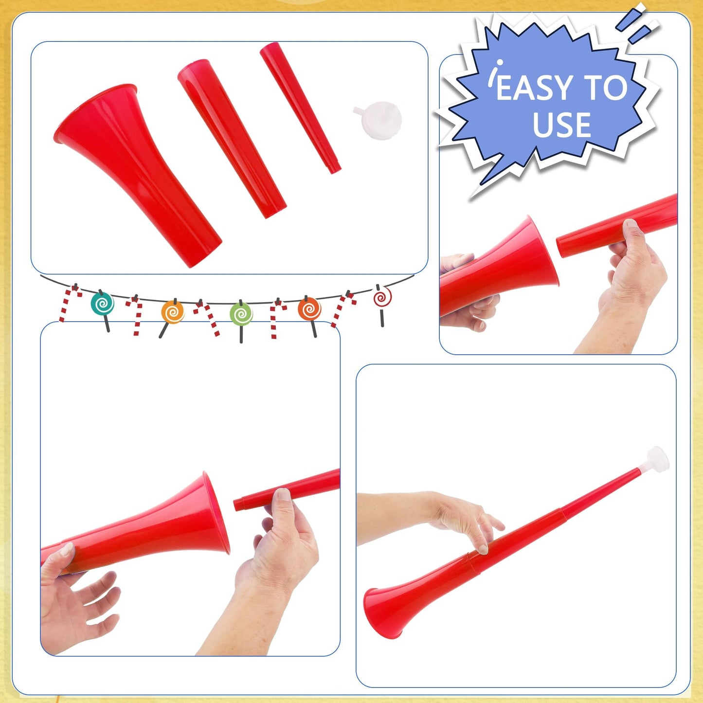 Cagemoga 6 Pieces Collapsible Stadium Horn 24 Inch Plastic Trumpet Horn Stadium Horn Noise Maker For Sporting Events Sports Them