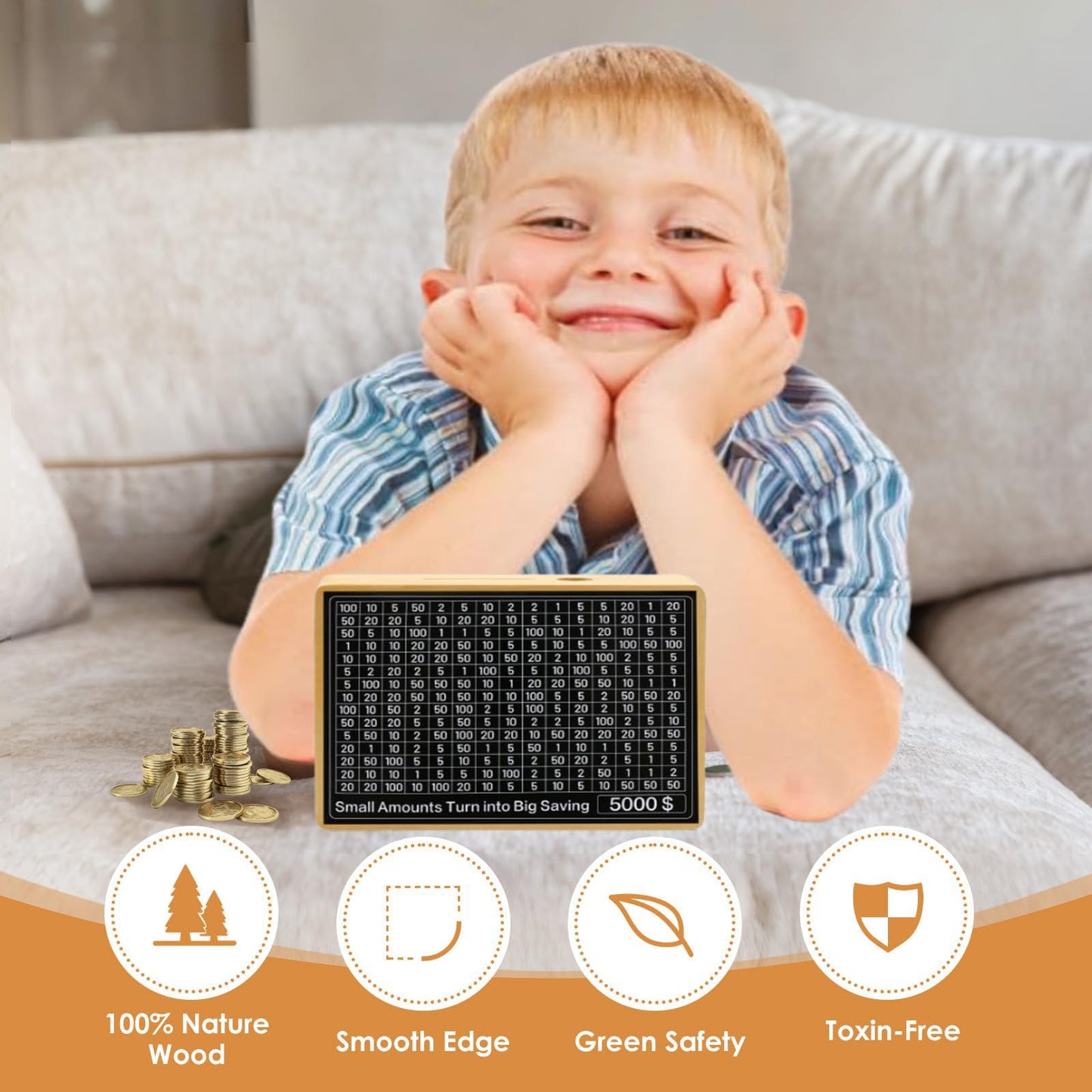 10000 Money Saving Box No Install Required Cash Vault Wooden Savings Challenge Box Piggy Bank for with $10000 $5000 $3000 $2000 $1000 $500 Target for Kids mature-themed Xmas Gift(8 Target Wood Color)