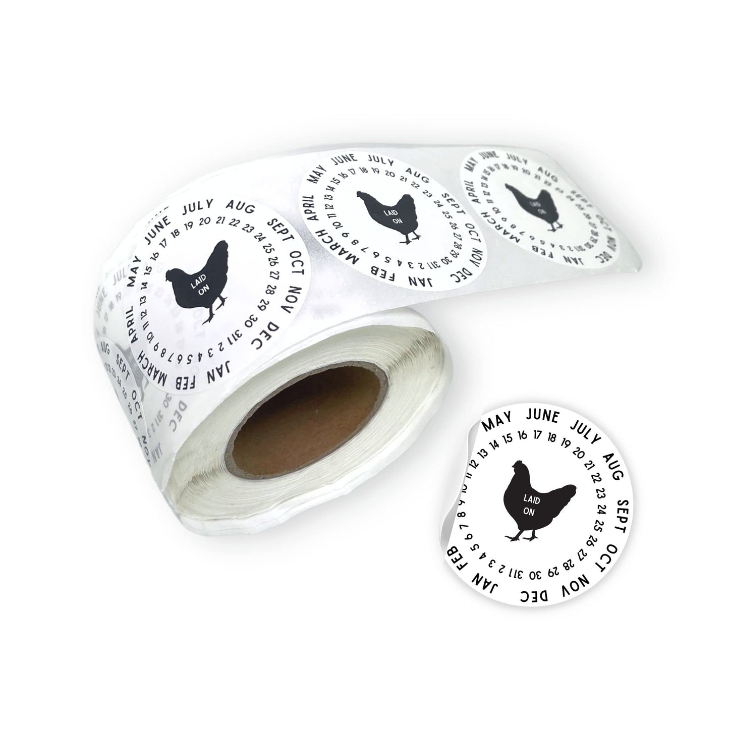 Eggs Laid On Date Stickers | 350 Pc Roll | 2 Round Stickers | Farm Fresh Stickers | Egg Carton Stickers | Black Chicken Design