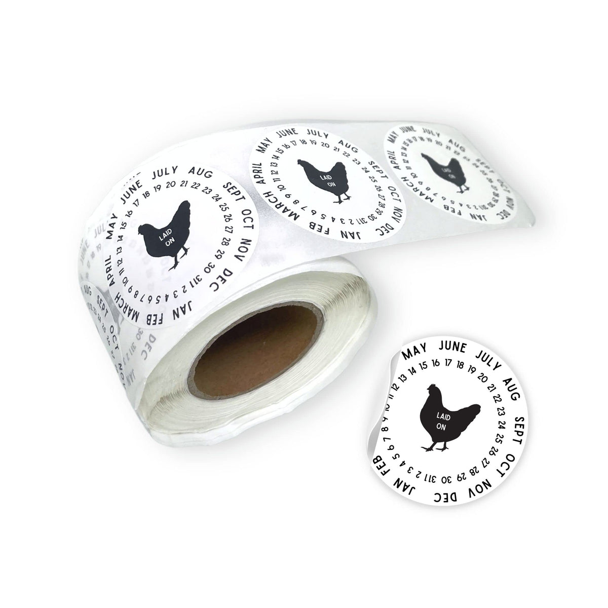 Eggs Laid On Date Stickers | 350 Pc Roll | 2 Round Stickers | Farm Fresh Stickers | Egg Carton Stickers | Black Chicken Design