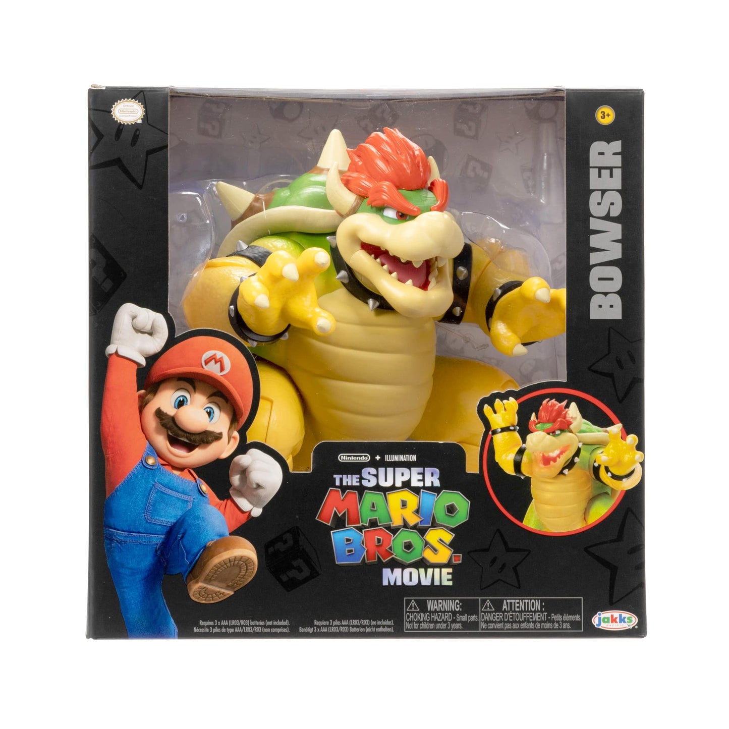 THE SUPER MARIO BROS. MOVIE Bowser Action Figure - 7 Inch, Plastic, Fire Breathing Effects, Model 417204