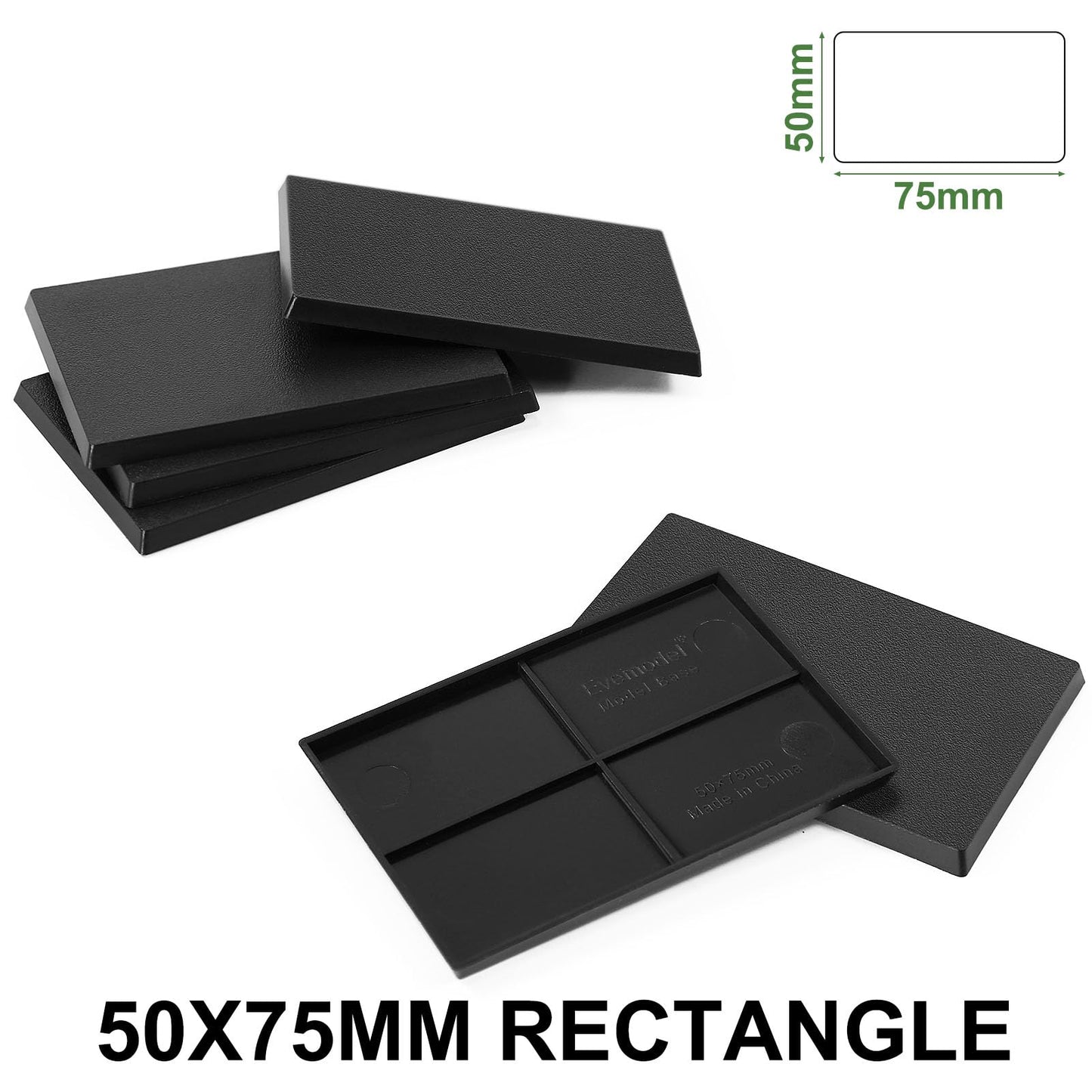 Evemodel Rectangle Model Bases Black Plastic For Wargames Table Top (50 * 75Mm-12Pcs)