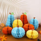 JarThenaAMCS 8Pcs Fall Pumpkin Honeycomb Centerpieces Beige Orange Blue Glitter Paper Honeycomb Ball Ornaments for Autumn Harves