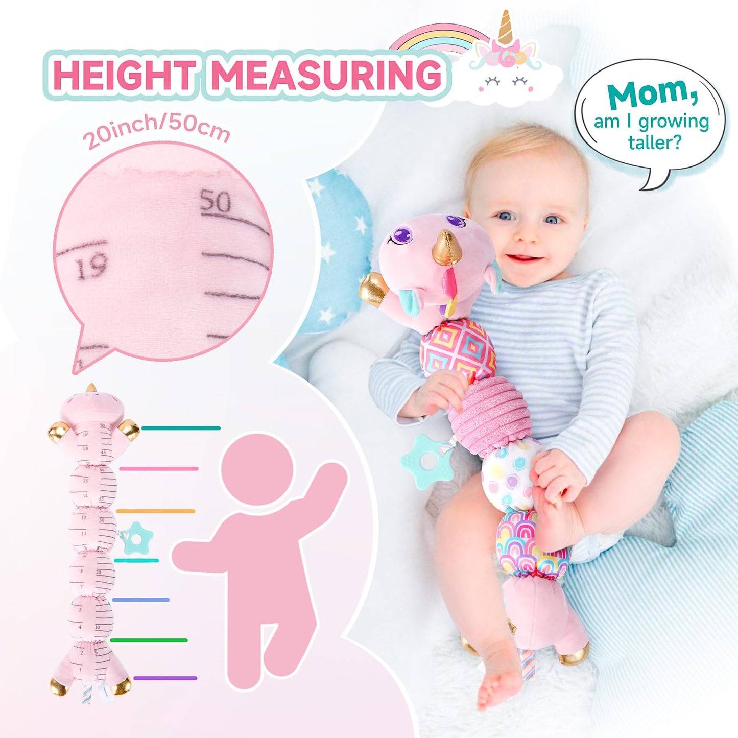 Unicorn Baby Toys 6-12 Months, Musical Infant Toys With Sensory Crinkle And Rattle For Tummy Time Newborn, Baby Girl Toys For 0-