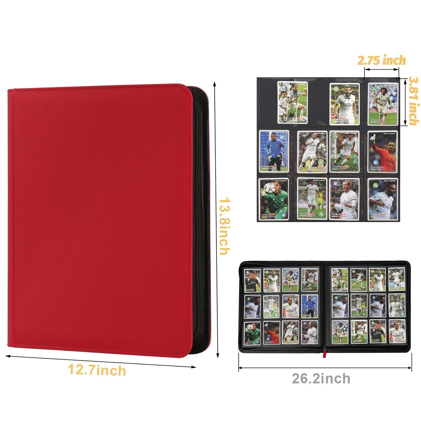 Trading Card Binder 12 Pocket  GERMUN PU Cover Card Binder for 720 Cards  enhanced Trading Card Holder Folders  Double Sided Pocket Card Album for MTG  TCG (Red)