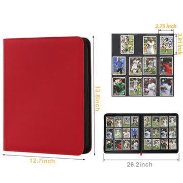 Trading Card Binder 12 Pocket  GERMUN PU Cover Card Binder for 720 Cards  enhanced Trading Card Holder Folders  Double Sided Pocket Card Album for MTG  TCG (Red)