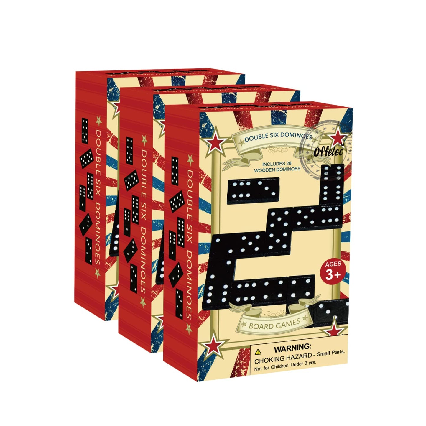 Offelec Wooden 3 Pack Domino Set 28 Tiles Games Double 6 Dominoes Set Double Six Dominos For Kids Adults And Family Table Games