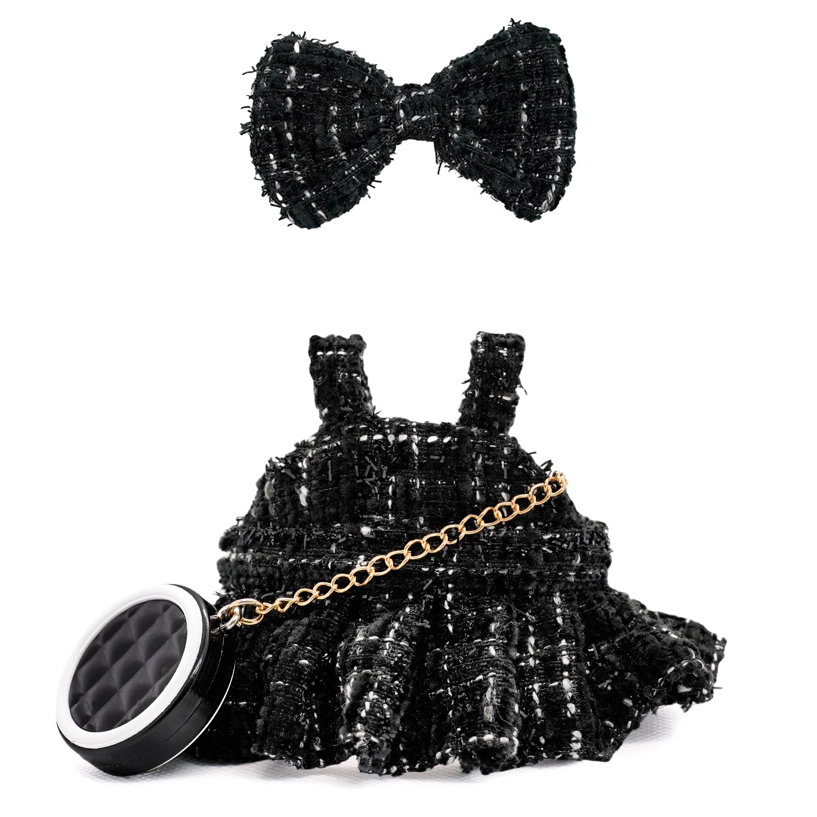 Doll Clothes for 17cm Dolls  enhanced Handmade with elegant Chic Style Set 3 Piece Set Including a Dress  Black Bag and Bow  High-End Dolls Accessories for Play & Display for Play & Display