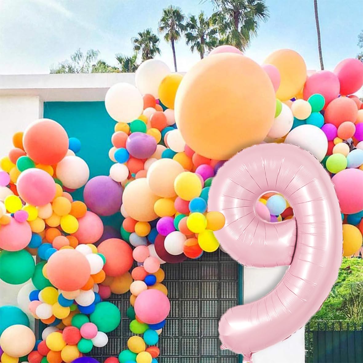 TONIFUL 40 Inch Pastel Pink Number 9 Balloon with Pink Bow Balloon Big Pink Digital 9 Balloon for Girl s Birthday Party Wedding