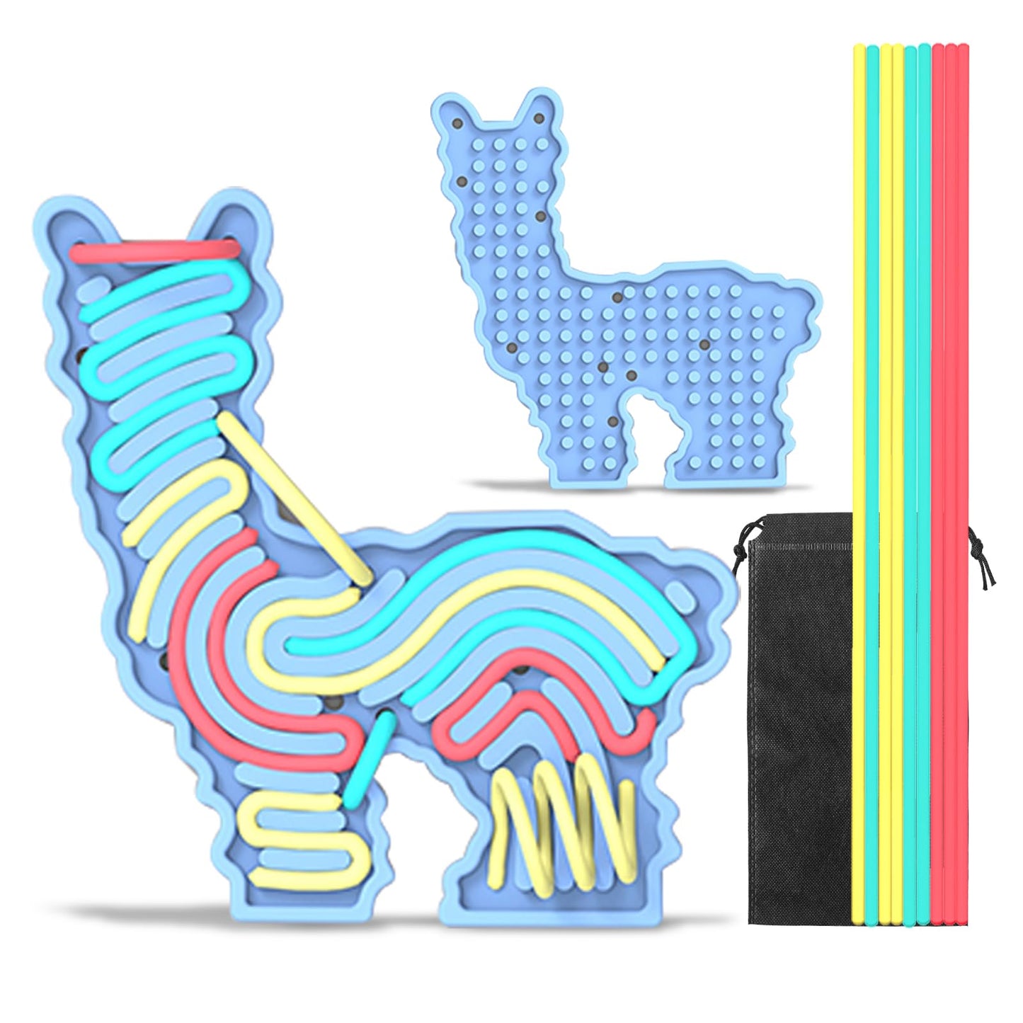 Sensory Activity Board, Double-Sided Silicone Fidget Pad & 18 Strings & Portable Travel Bags For Kids, Motessori Toys For Toddle