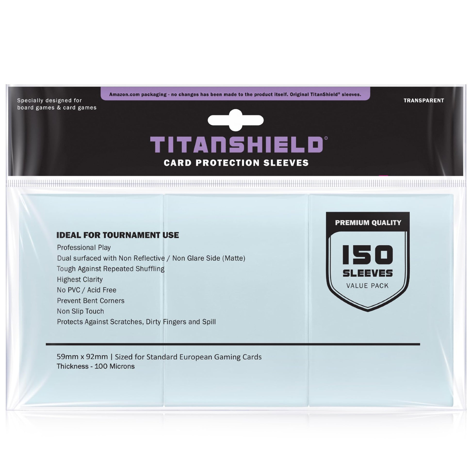 Titanshield (150 Sleeves) Clear Standard European Size Board Game And Matte Card Sleeves