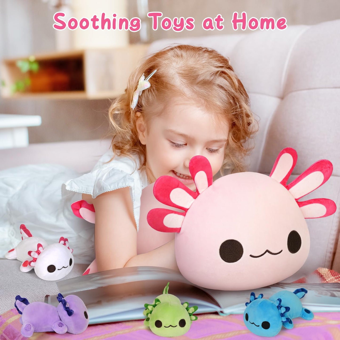 Kmuysl Axolotl Plush Toys For Ages 3 4 5 6 7 8+ Year Old- Axolotl Mommy Stuffed Animal With 4 Baby Axolotls In Her Tummy, Plush Toys Set, Christmas Birthday Gifts For Baby, Toddler, Kids