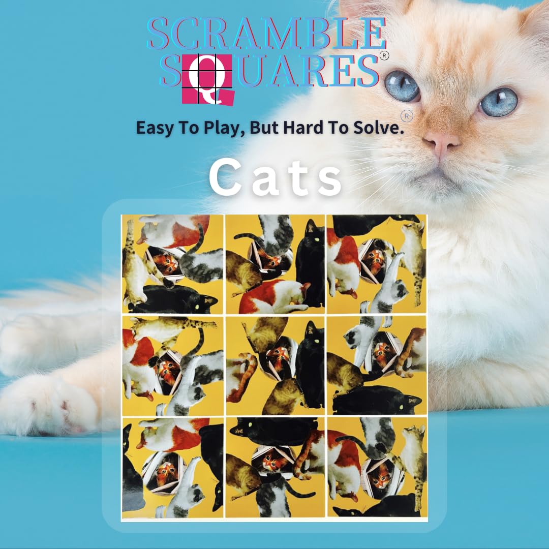 Scramble Squares Cat 9 Piece Challenging Puzzle - Ultimate Brain Teaser And Mind Game For Young And Senior Alike - Engaging And Creative With Beautiful Artwork - By B.Dazzle
