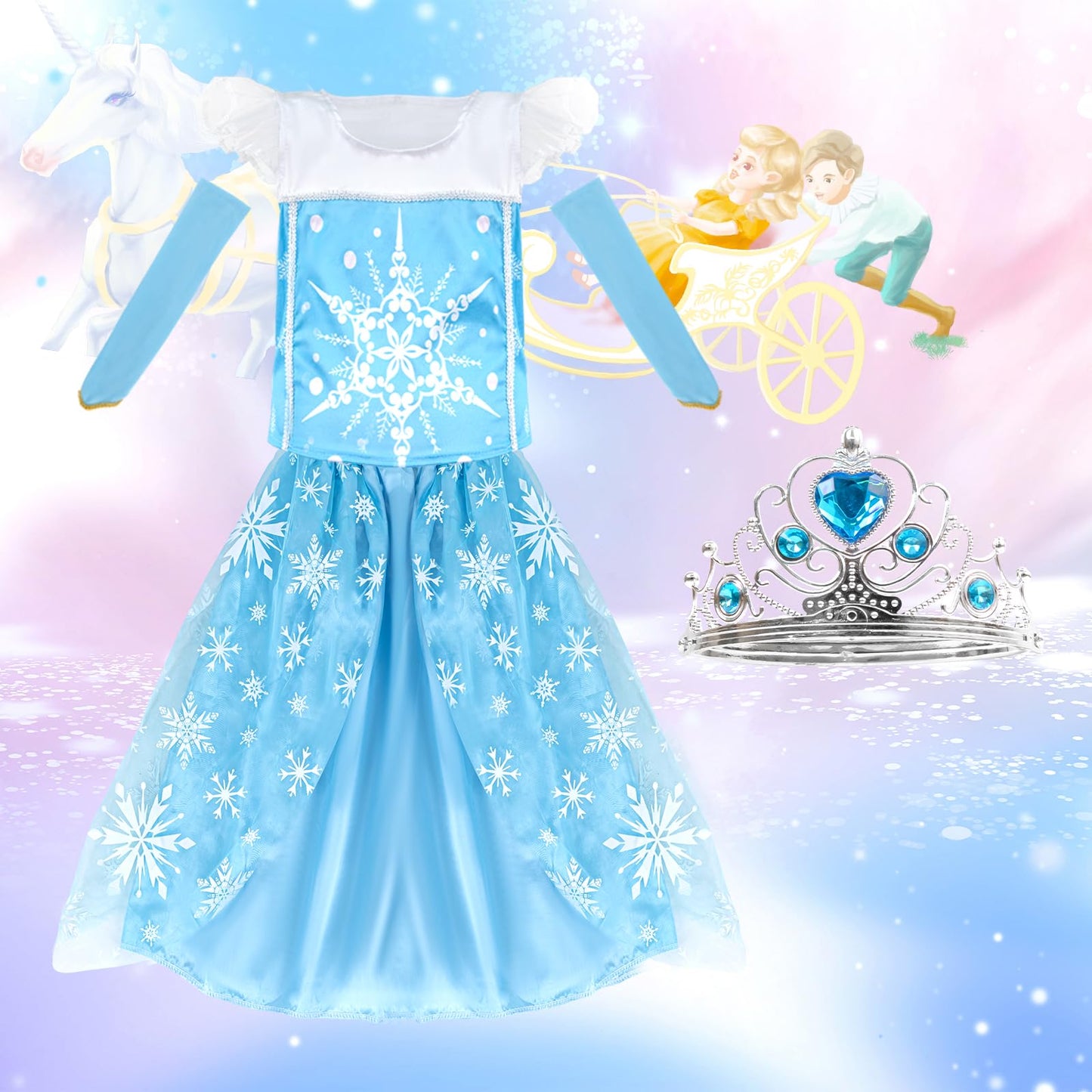 Kileubuto Princess Dress Up For Girls - Princess Dresses Clothes Costumes With Princess Crown Accessories For Little Girls 3-8,T