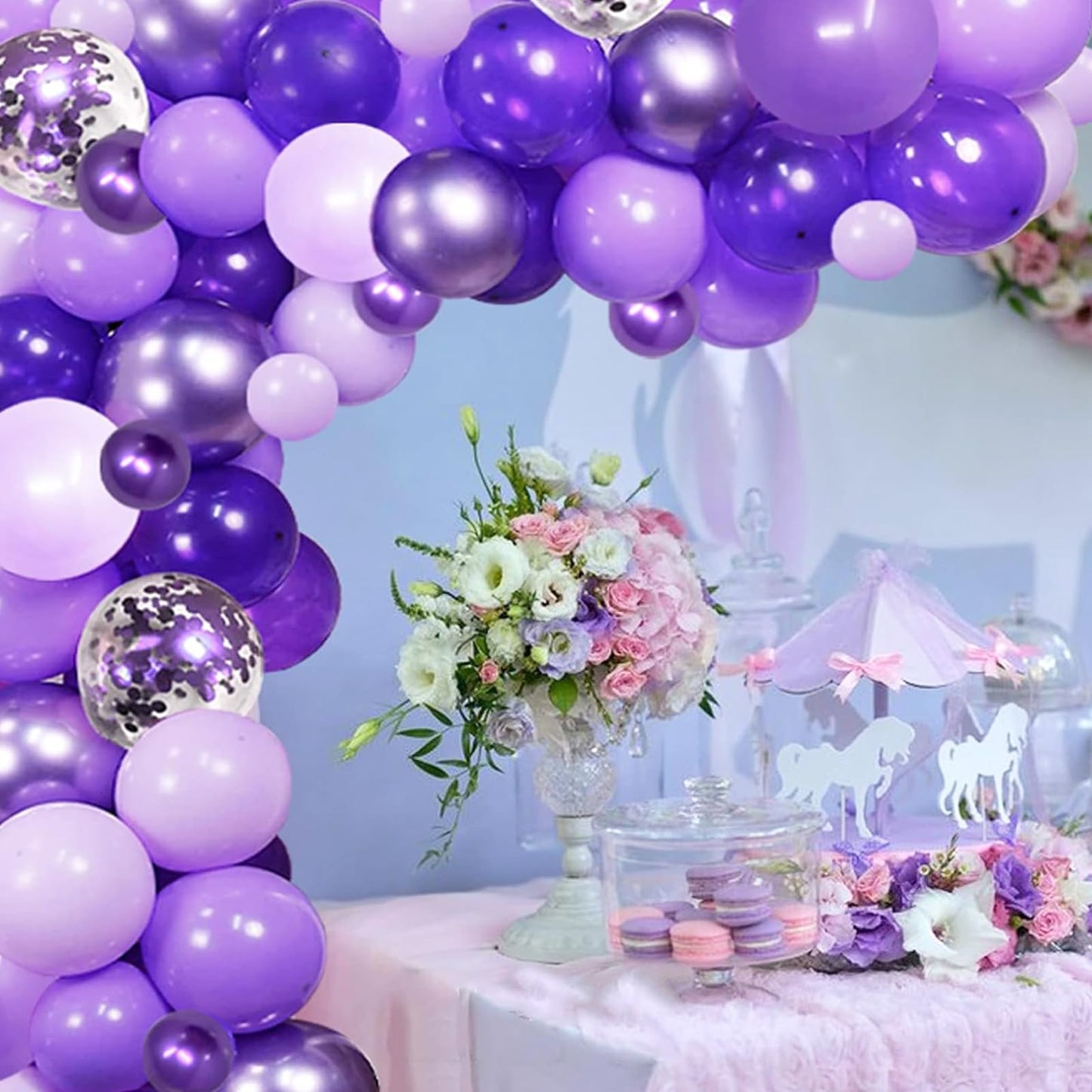 Purple And Black Balloons, 12 Inch 60 Packs Dark Purple White Black Balloons With Metallic Confetti Latex Purple Balloons For Ha