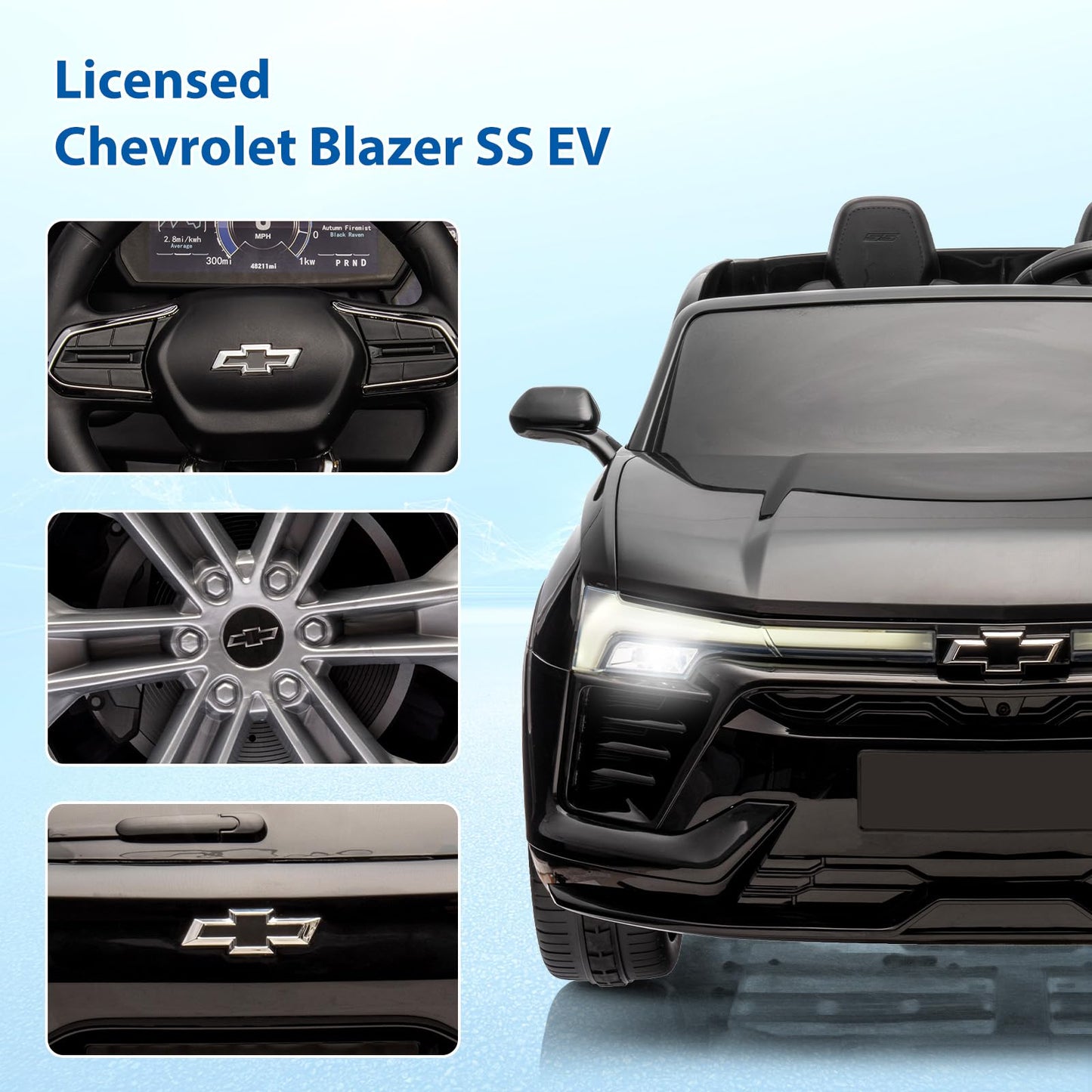 Hetoy 24V 2-Seater SUV Licensed Chevrolet Blazer Ride On Car Toy w/Parent Remote Control, 3 Speeds, Wireless Music, MP3 Player,