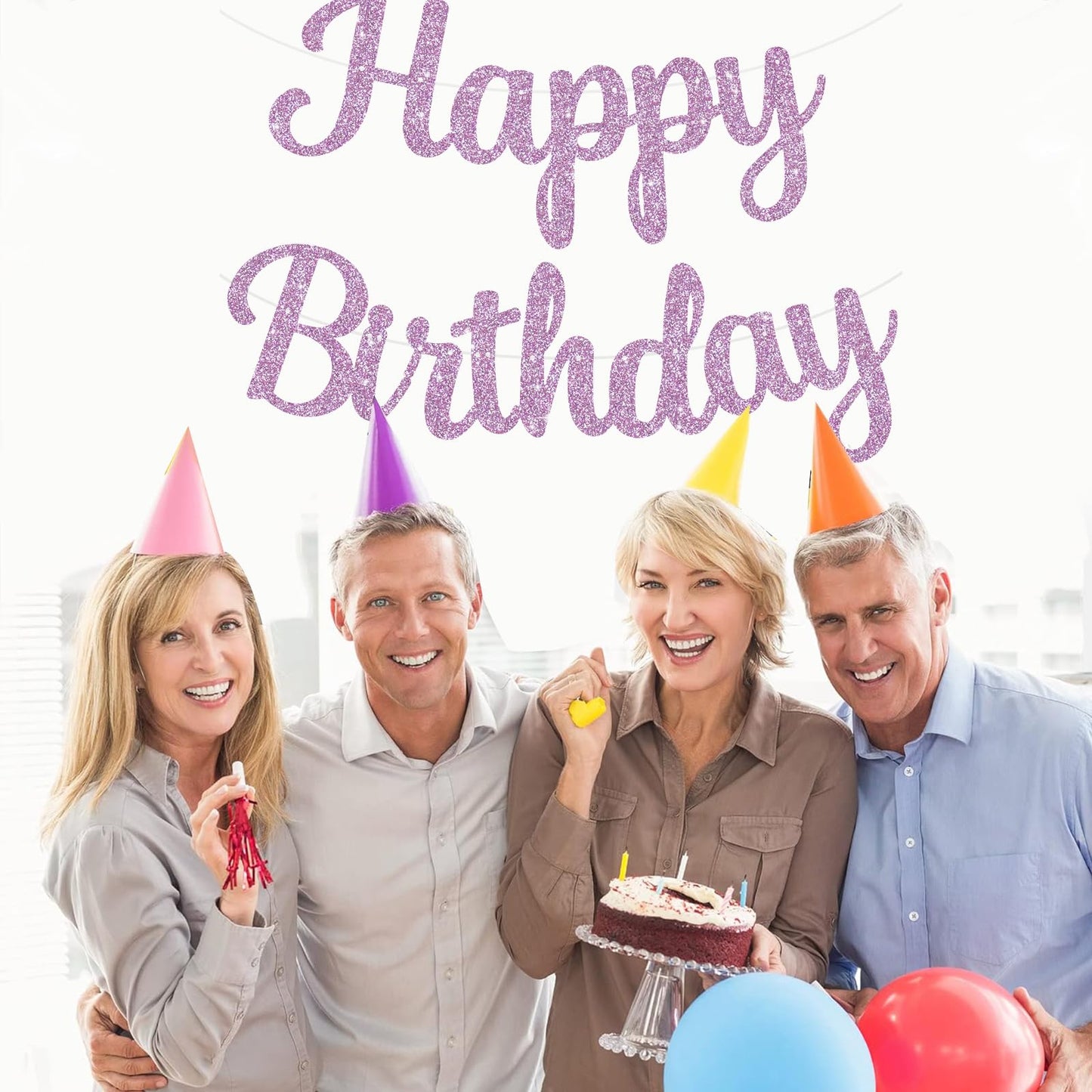 Beishida Light Purple Happy Birthday Banner - No Diy,10Feet,Pre-Strung-Glitter Happy Birthday Sign, Happy Birthday Garland,Happy