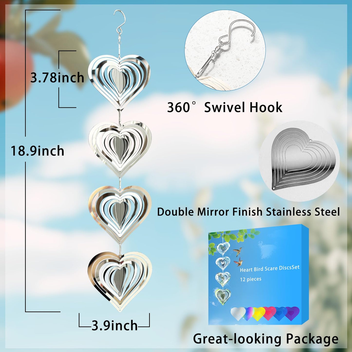 Bird Scare Discs Set-Highly Reflective Wind Spinners Outdoor Garden Deco,12 Pcs Bird Reflectors Bird Devices To Scare Birds Away