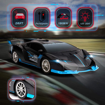 KULARIWORLD Remote Control Car - Fast 1/18 Scale RC Vehicle, Rechargeable, Black Blue, Ideal Xmas Gift for Boys