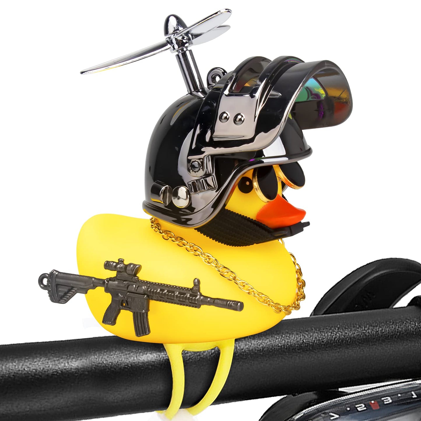 Wonuu Rubber Duck Car Ornaments, Squeeze Duck Dashboard Decorations Bicycle Decor For Cycling Motorcycle & Bicycle Accessories Decorations (Brilliant Black-L&G)
