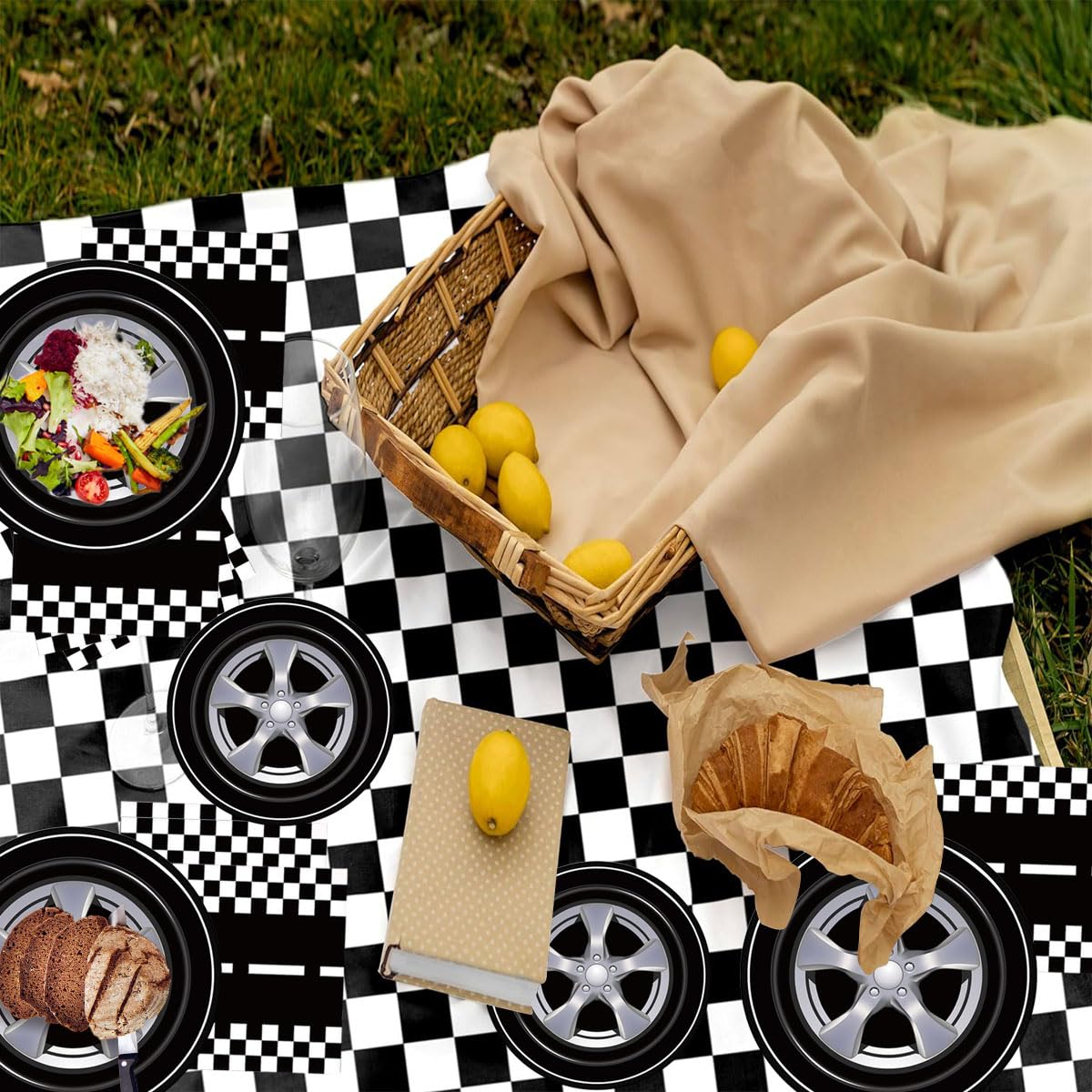 PGSWEER 72pcs Cars Birthday Party Tableware Sets Wheels Track Plates Napkins Race Car Paper Plates Dinnerware For Boys Kids Baby