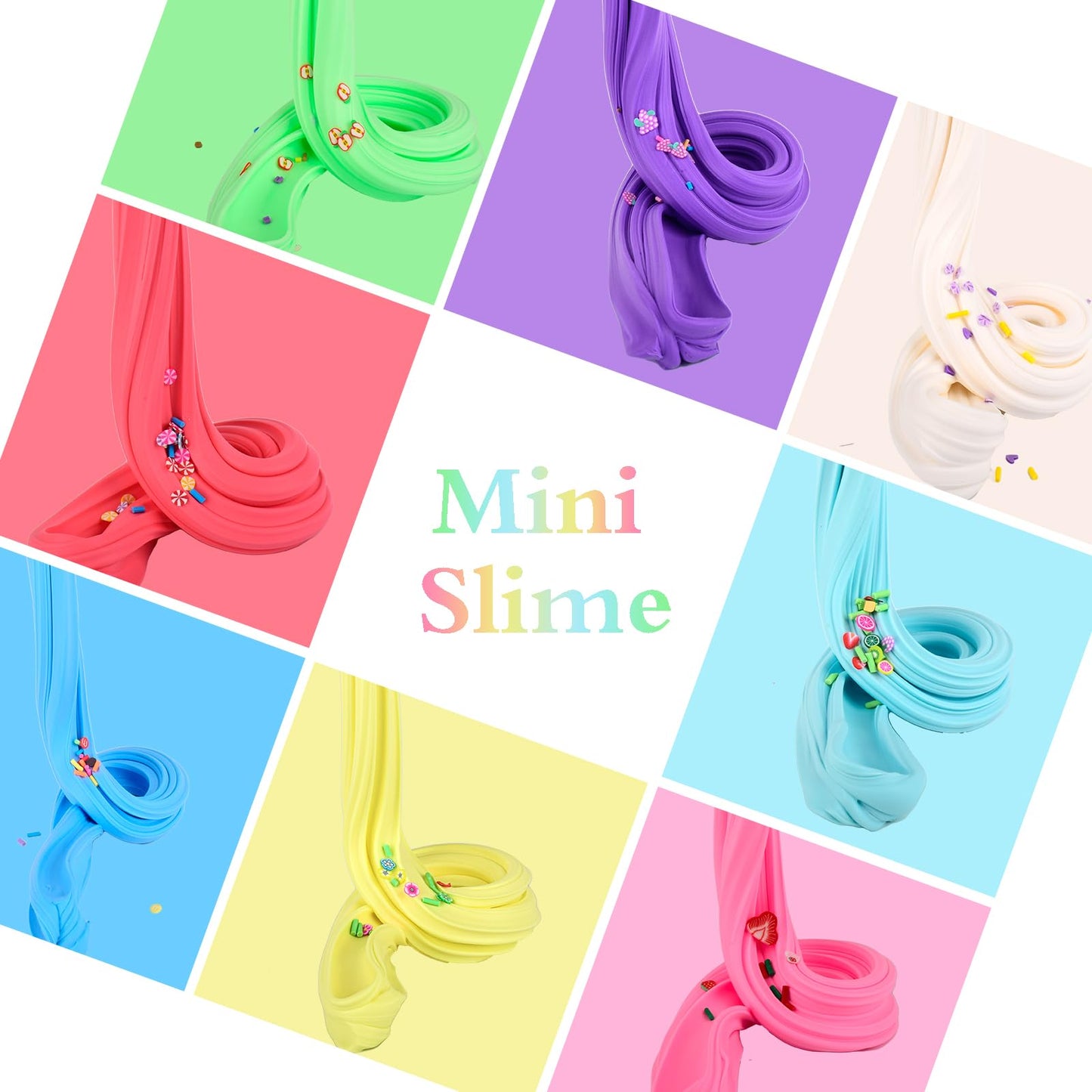 Butte Slime Kit Mini 8 Pack Party Favor For Kids,Strawberry, Grape, Pineapple Cake Charms,Color And Texture Experience,Stress Re