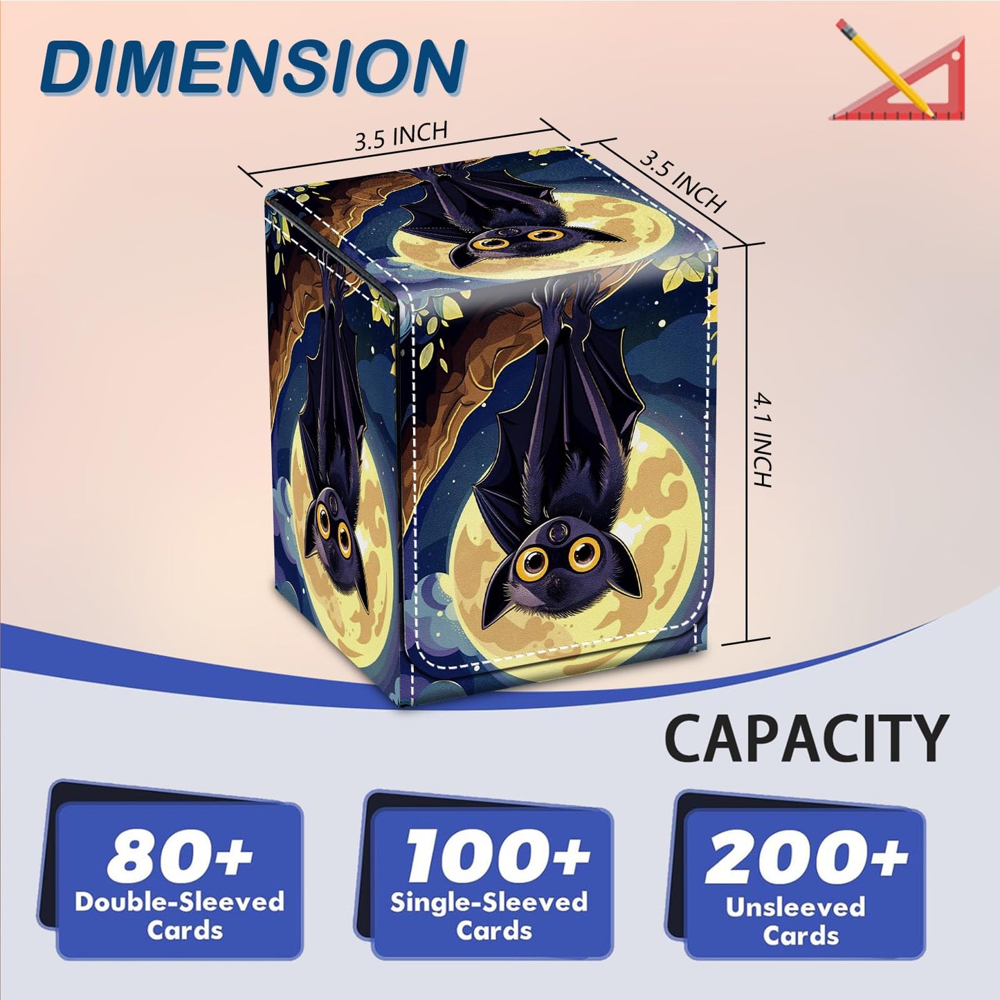 CAPAUNVDA Card Deck Box for MTG Commander Trading Cards with Magnetic Closure enhanced Card Storage Box Case Cover for MTG TCG CCG Magic Cards Cute Bat