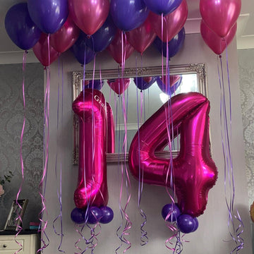40 Inch Hot Pink 14 Number Balloons Giant Jumbo Huge 14 Or 41 Foil Mylar Helium Number Digital Balloons Dark Pink Birthday Mylar