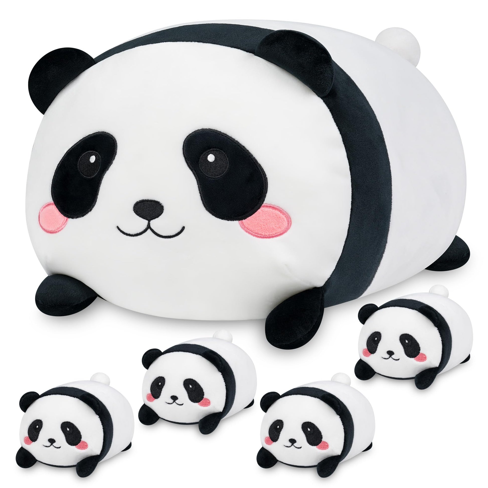 YIIQUWEN Panda Plush, Stuffed Animal Set with 4 Baby Pandas, Soft Stuffed Toy Pillow, Cute Birthday for Kids Boys Girls