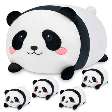YIIQUWEN Panda Plush, Stuffed Animal Set with 4 Baby Pandas, Soft Stuffed Toy Pillow, Cute Birthday for Kids Boys Girls