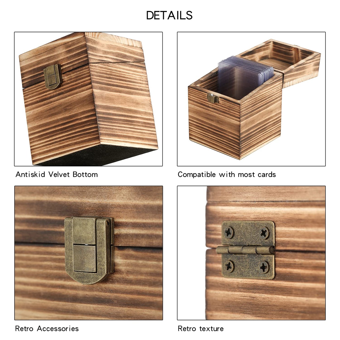 BalterFF Trading Deck Box - Rustic Wood Card Storage Organizer, Carbonize, 3.8"x3.8"x4.9"