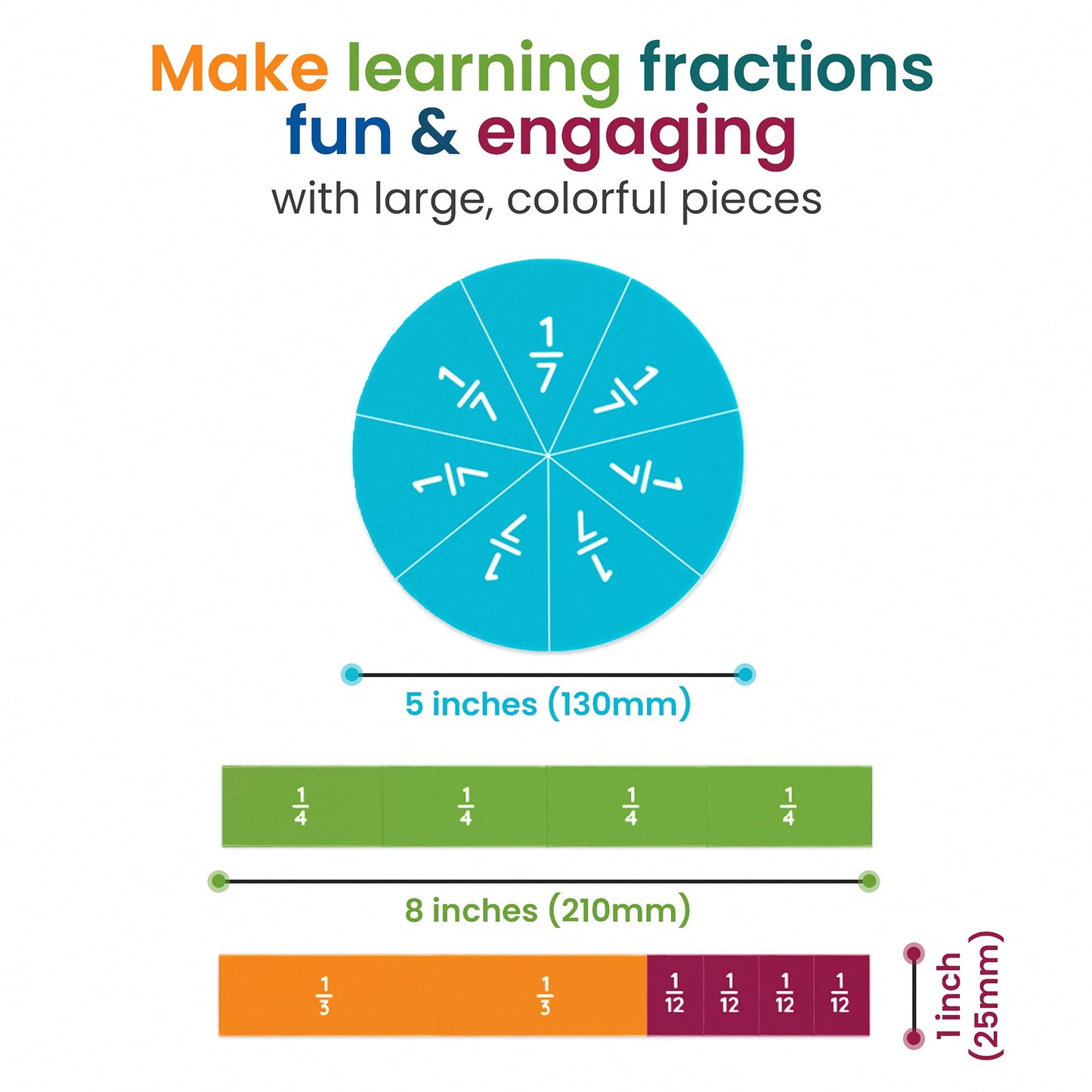 180pcs Magnetic Fraction Tiles & Fraction Circles Manipulatives - Montessori Magnetic Fractions for Kids - 3rd 4th 5th Grade Fraction Manipulatives Class Set - Makes Learning Fractions Fun & Easy