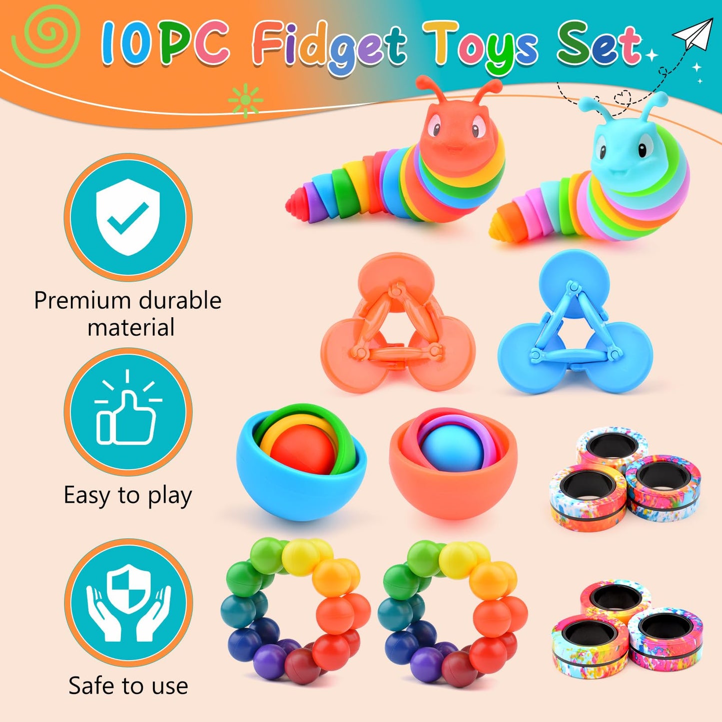 Fidget Toys Adults Pack, Fidget Spinner For Kids, 10Pc Sensory Toys Pack For Kids Teen Autism, Desk Toy Stress Relief Toys For A