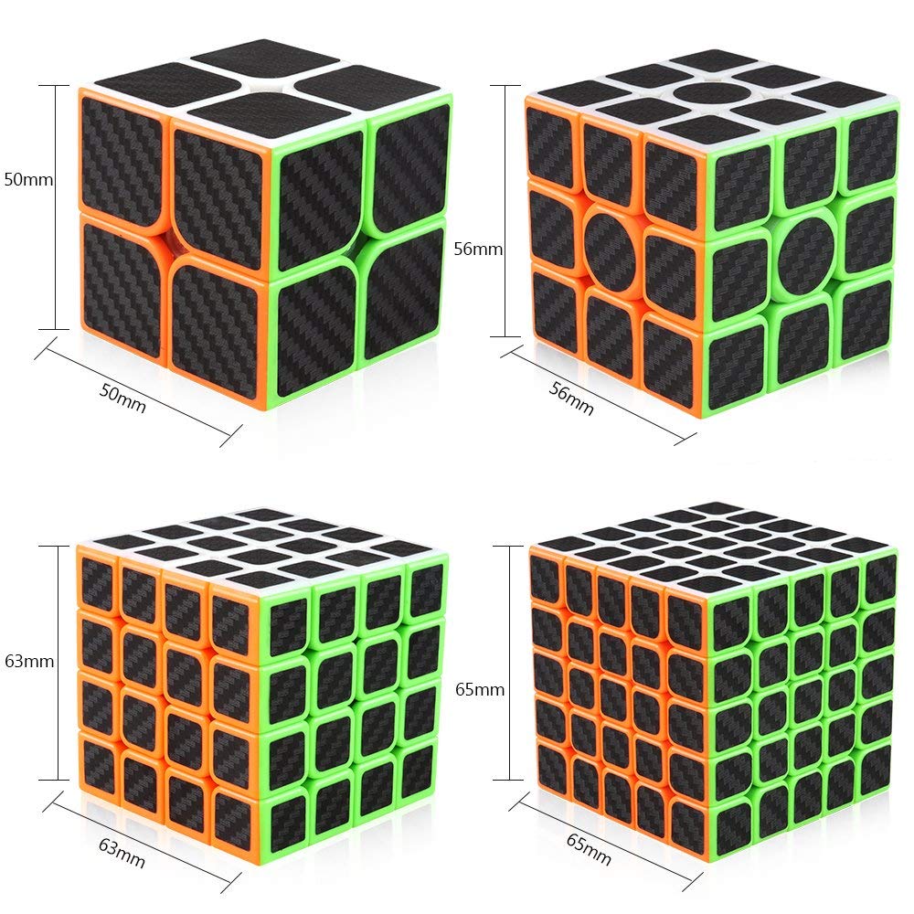 CFMOUR Speed Cube Set - 2x2, 3x3, 4x4, 5x5 Magic Puzzle Cubes, Smooth ABS Carbon Fiber, Kids' Toy Bundle,