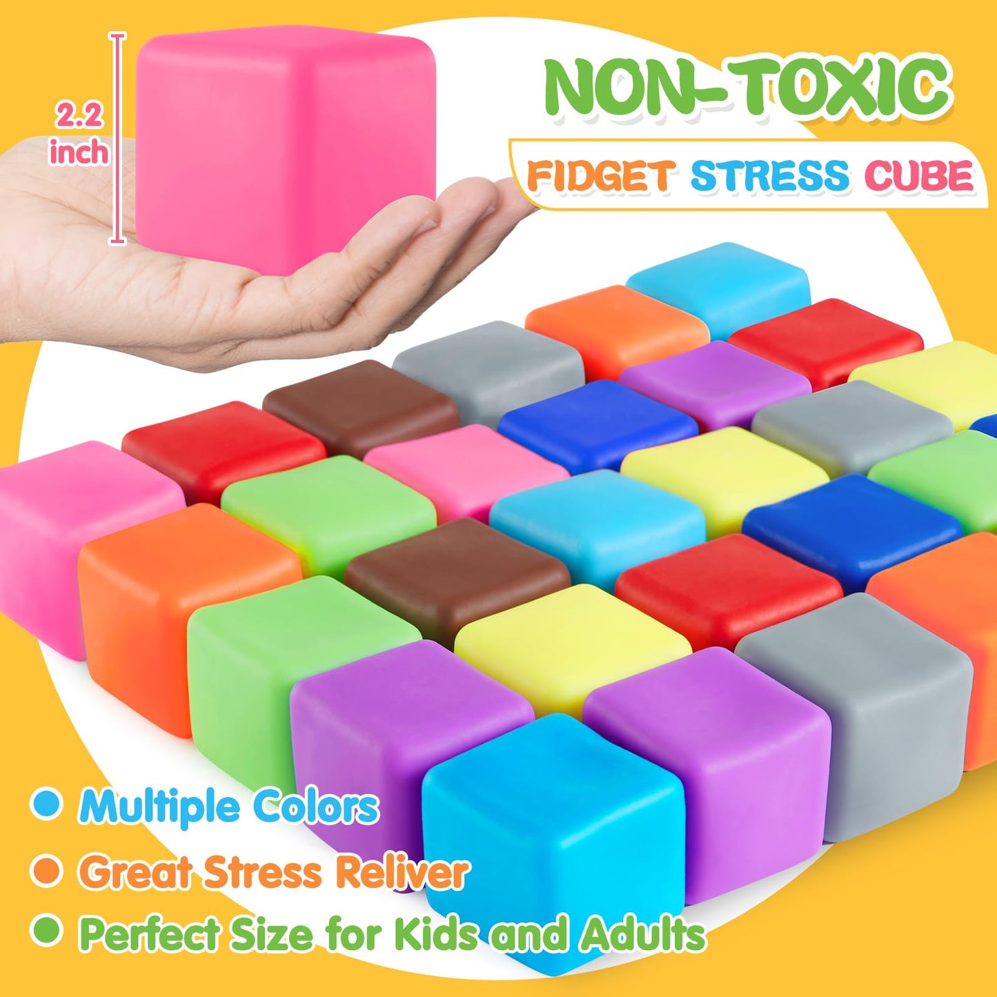 Viroucal Slow Rising Stress Cube 30 Pack - Assorted Color Fidget Stress Balls, Soft Squishy Toys for Anxiety Relief, Classroom Prize