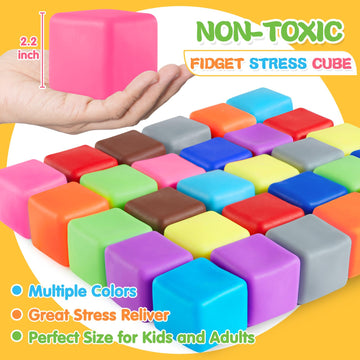 Viroucal Slow Rising Stress Cube 30 Pack - Assorted Color Fidget Stress Balls, Soft Squishy Toys for Anxiety Relief, Classroom Prize