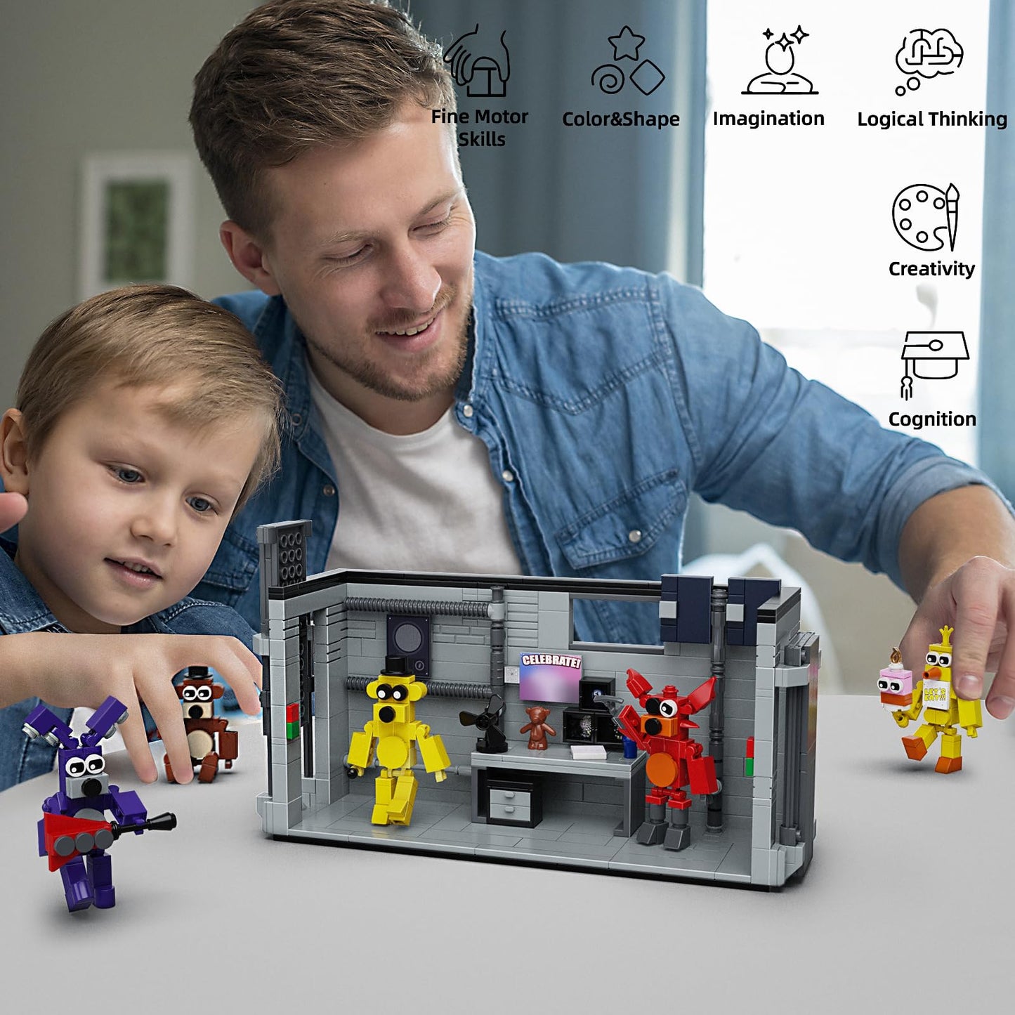 Five Nights Security Room Action Figure Building Block Set, 5 In 1 Monster With Stage Horror Game Toys, Compatible With Lego, Su