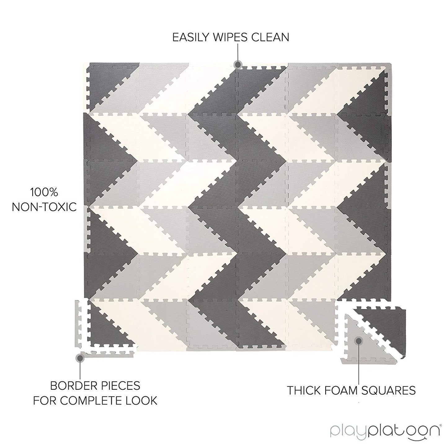 Play Platoon Non-Toxic Extra-Thick 96 Piece Triangle Play Mat - Comfortable 6X6Ft Cushiony Foam Floor Puzzle Exercise Mat For Kids & Toddlers - Gray & Cream
