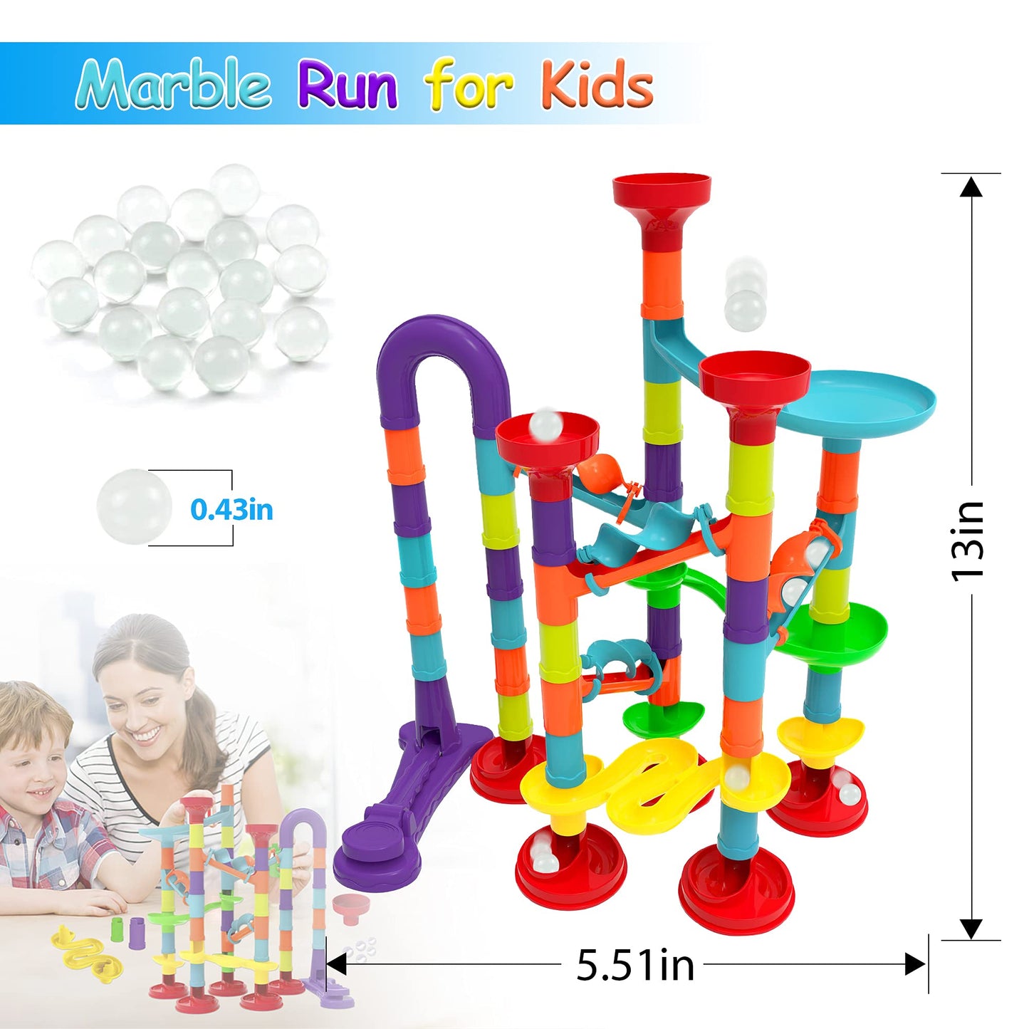 Blacka Marble Run Maze Race Game Glass Marbles for Kids Age 3 4 5 6 Boys Girls Educational Preschool Toys Block Toy Set As Xmas Birthday Present Festival Gifts  Small