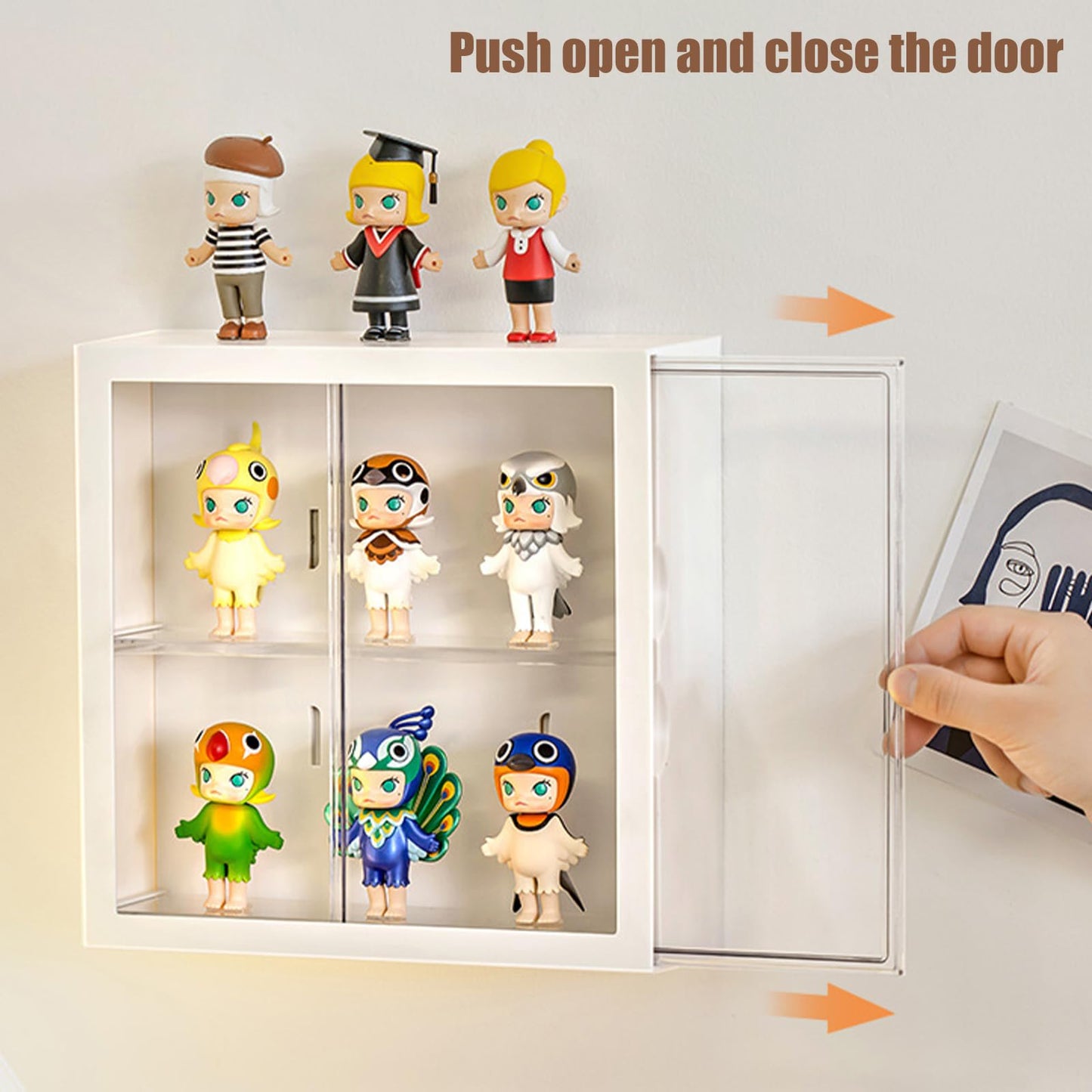 Clear Display Case For Figures, Square Wall-Mounted Doll Storage Box, Adjustable Display Stand With Door Dust And Moisture Proof Suitable For Lego Collectibles Action Figures Pop Mart (Green)