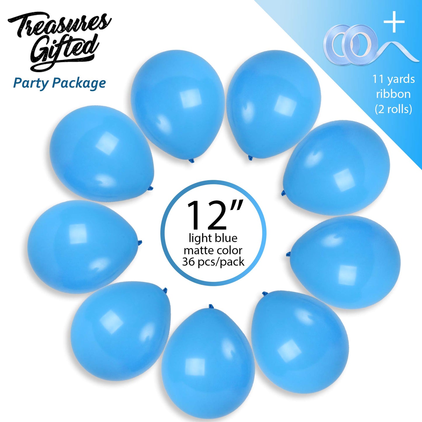 Treasures Gifted Light Blue Balloons - Baby Blue Balloons - Pastel Blue Balloons - Dusty Blue Balloons - Latex Sky Blue Balloons